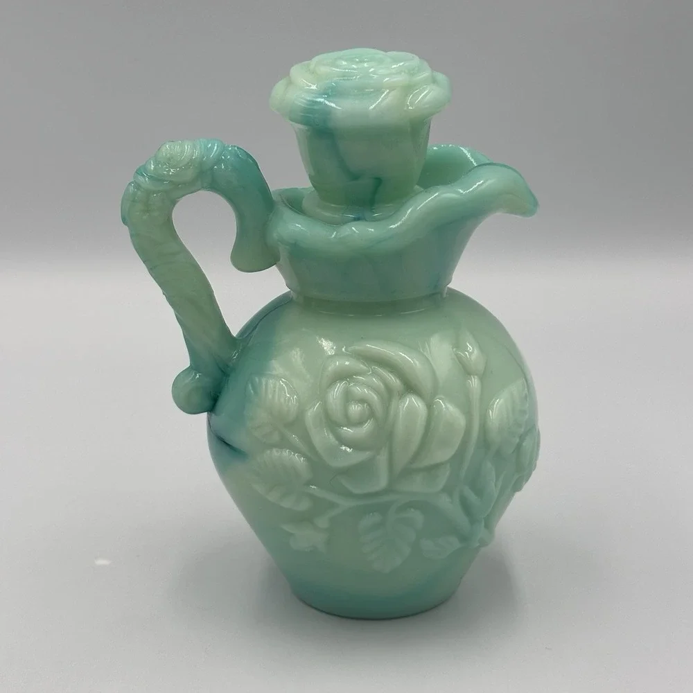 Vintage Avon Aqua Blue Jade Rose Mini Pitcher Bowl Vanity Bottle Set Grandmacore